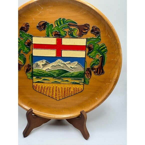 Wooden Alberta Crest Plaque 3D Relief Pintado A. Mano Industries 9" Diameter - Picture 3 of 8